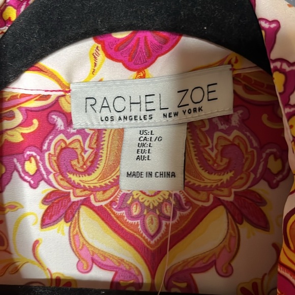 Rachel Zoe Large Blouse Button Top Pink Yellow Boho Retro Shirt Long Sleeve - Picture 3 of 8